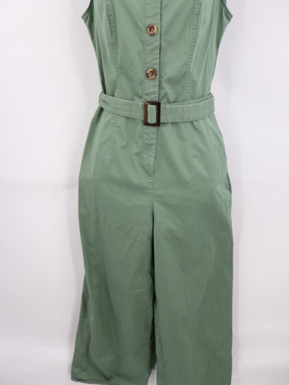 Gal Meets Glam Leonie Green Sleeveless Belted Crop Wide Leg Jumpsuit Button Sz 6 - Picture 5 of 15